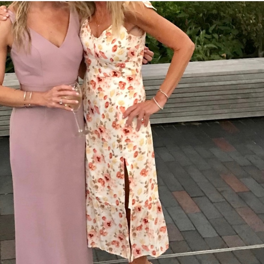 Abercrombie Floral Midi Cocktail Dress XS Shoulder Bow Ties